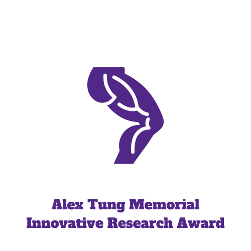 outline of a leg with the words "Alex Tung Memorial Innovative Research Award"