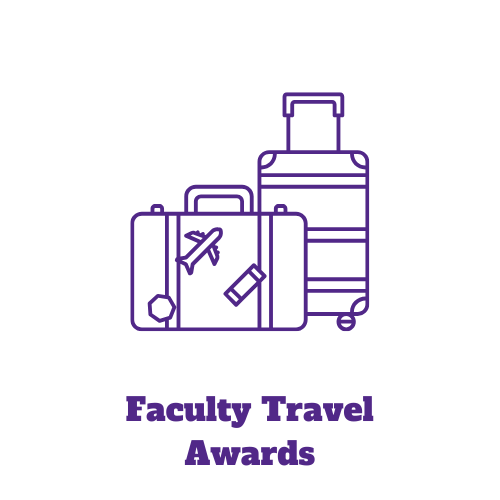 Outline of suitcases with the words "Faculty Travel Awards"