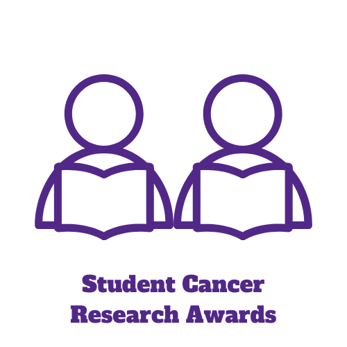 outline of two people holding books and the words "Student Cancer Research Awards"