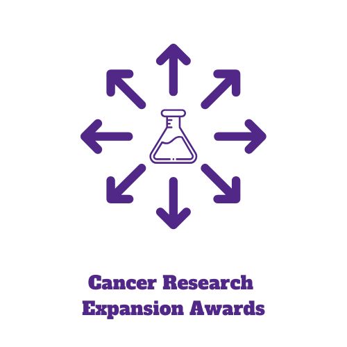 outline of a beaker with arrows pointing outwards and the words "Expansion Research Cancer Awards"