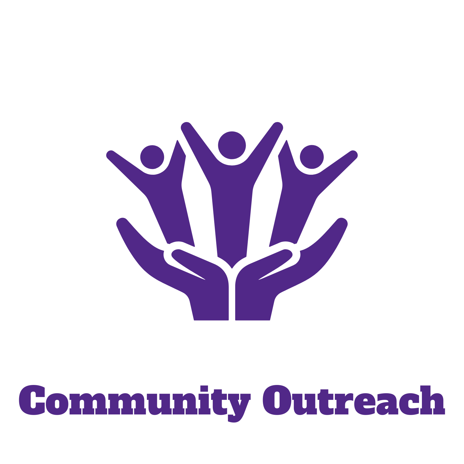 hands with people growing out of them and the words "Community Outreach"