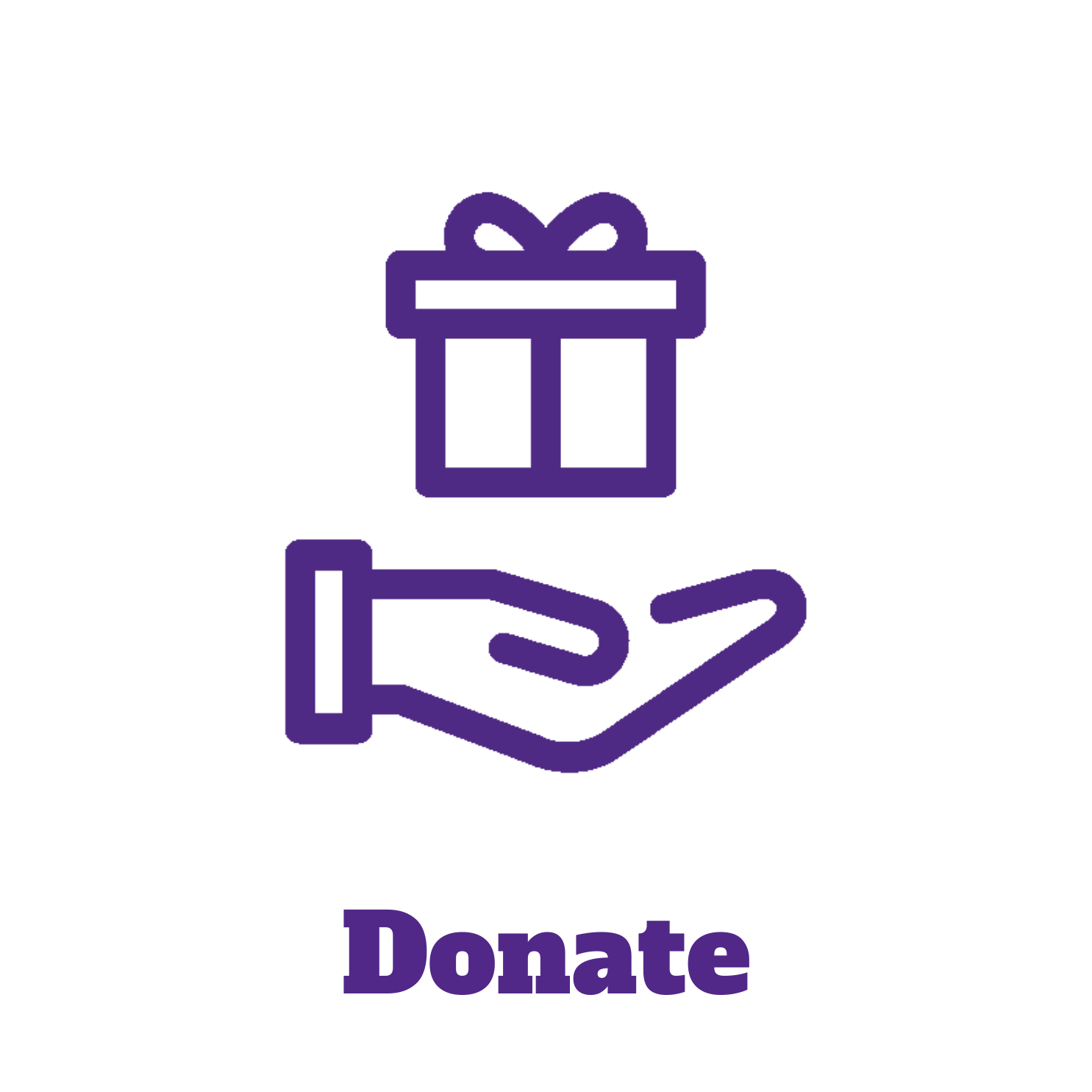hand holding a gift with the word "Donate"